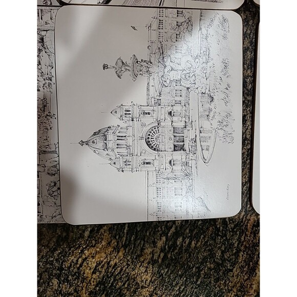 Maurice Hudson Tablemats Cork Back Placemats Melbourne Box of 6 Blk/wht Cities - Picture 4 of 10